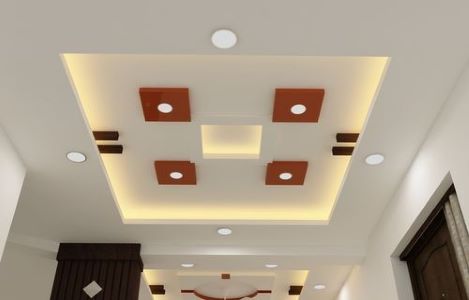 ColourDrive-Gyproc Square Design Home Office False Ceiling Design & Painting for Dining Hall